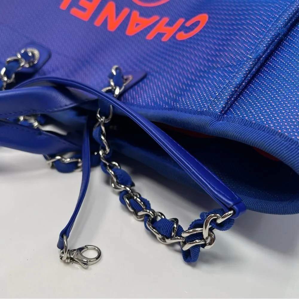 Chanel SS21 Electric Blue Neon Orange Medium Deauville Tote Bag
